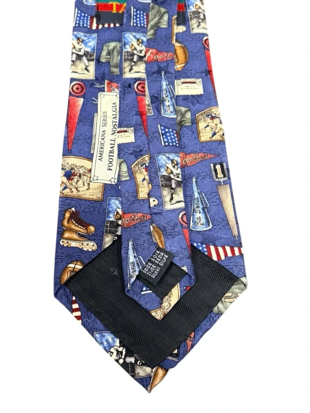 Vintage Tango Max Raab Americana Football Nostalgia Silk Tie Navy Sports